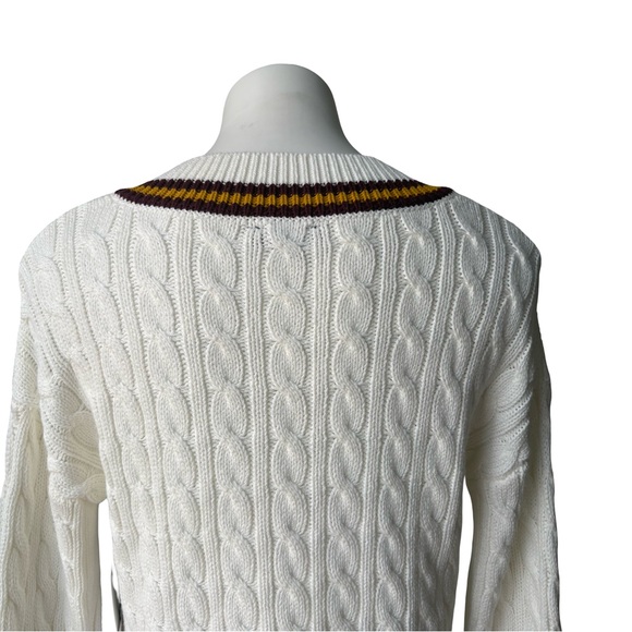 NWT, 1. State White Cable Knit V Neck Preppy Tennis Academia Sweater, Sz XS - Picture 8 of 13